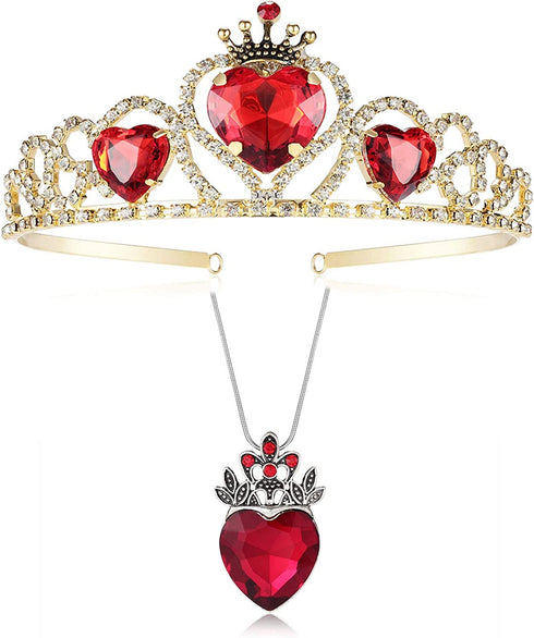 Evie Red Heart Tiara and Necklace Descendants Crown & Pendant Jewelry Set Queen of Hearts Costume Fan Jewelry Accessories for Party