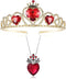 Evie Red Heart Tiara and Necklace Descendants Crown & Pendant Jewelry Set Queen of Hearts Costume Fan Jewelry Accessories for Party