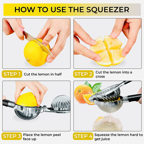KitchenEclipse Lemon Squeezer Premium Stainless Steel Citrus Juicer for Home Bar, Professional Use Hand Grip Manual Juicer with Non-Slip Silicone Handle Juice Squeezer for Limes, Lemons, Oranges