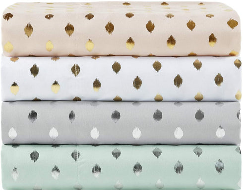 Intelligent Design ID20-1469Microfiber Wrinkle Resistant, Soft Sheets with 12" Pocket Modern, All Season, Cozy Bedding-Set, Matching Pillow Case, Twin, Metallic Dot White/Gold 3 Piece