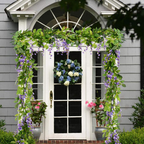 4Pcs 6.6Ft/Piece Artificial Flowers Silk Wisteria Garland-DearHouse Artificial Wisteria Vine Rattan Silk Hanging Flower for Home Garden Outdoor Ceremony Wedding Arch Floral Decor(Light Purple)