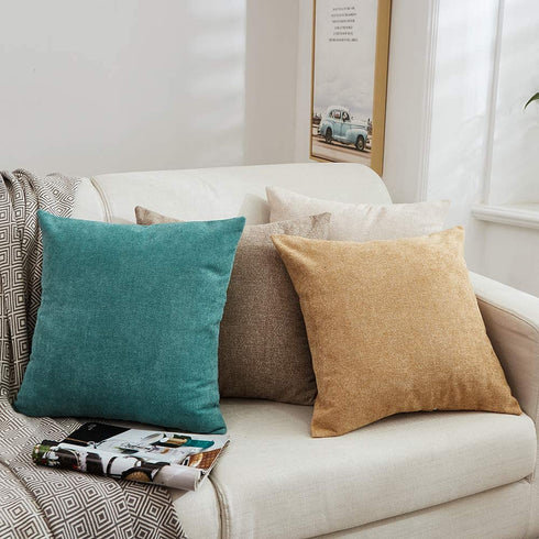 MERNETTE Pack of 2, Thick Chenille Decorative Square Throw Pillow Cover Cushion Covers Pillowcase, Home Decor Decorations for Sofa Couch Bed Chair 24x24 Inch/60x60 cm (Cream)