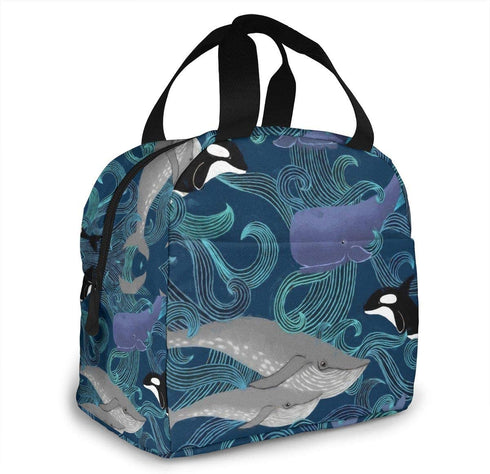 Whales Beautiful Ocean Giants Lunch Bag for Women Girls Kids Insulated Picnic Pouch Thermal Cooler Tote Bento Large Meal Prep Cute Bag Big Leakproof Soft Bags for Lunch Box, Camping, Travel, Fishing