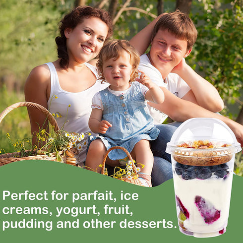 50Pack 12oz Clear Plastic Parfait Cups with Insert and Dome Lids (No Hole) Disposable Dessert Cups for Yogurt Fruit and Cereal Parfait