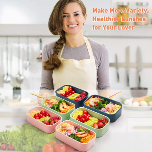 Japanese Bento Box - All-in-One Stackable Bento Lunch Box Container - Leakproof Eco-Friendly Meal Prep Containers for Men Women, Microwave and Dishwasher Safe,Easy Wash (Blue)