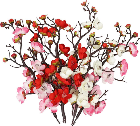MINYULUA 6 Pieces Artificial White Plum Blossom Faux Flowers Silk Simulation Flowers Bouquet for Home Kitchen Office DIY Hotel Vase Centerpieces Decoration