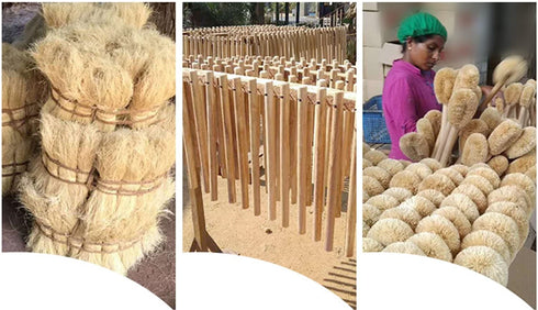 Wood Handle Cleaning Brush for Toilet, Toilet Brush(2 Pack), Natural Coconut Fibre Bristle Toilet Bowl Brush