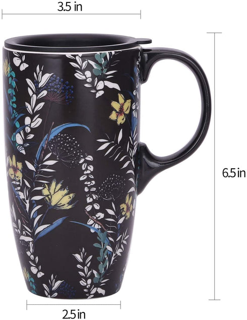 TZSSP Coffee Ceramic Mug Porcelain Latte Tea Cup With Lid 17oz. Black