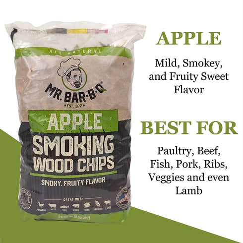 Mr. Bar-B-Q 05012 Wood Smoker Chips (Apple) | Smoky & Fruity Flavor | Made from 100% Hardwood | All Natural Apple Wood Chips | 1.6 Pound Bag