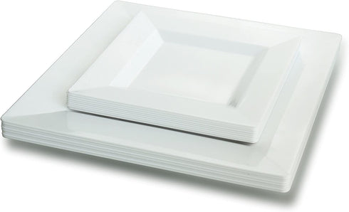 " OCCASIONS " 120 Plates Pack,(60 Guests) Wedding Party Square Disposable Plastic Plates Set -60 x 9.5'' Dinner + 60 x 6.5'' Dessert (Square White)