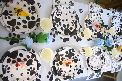 Dog Paw Prints Party Supplies, Dog Paw Prints Theme Tableware Set Including Paper Plates Cups Napkins for Birthday Baby Shower Party -Serves 16