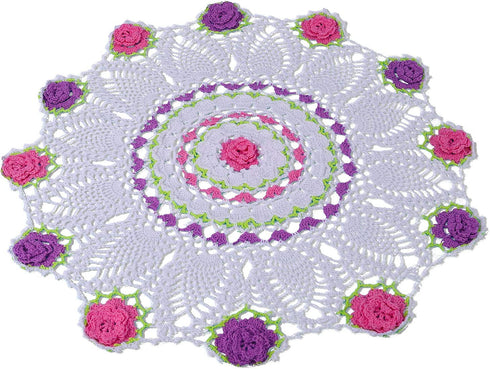 Qxzvzem One Piece 20 Inch Easter Doilies for Dressers and End Tables Round Cloth Lace Placemats Crafts Rose Spring Doily Hand Crochet Large Cotton Multicolor Tablecloth