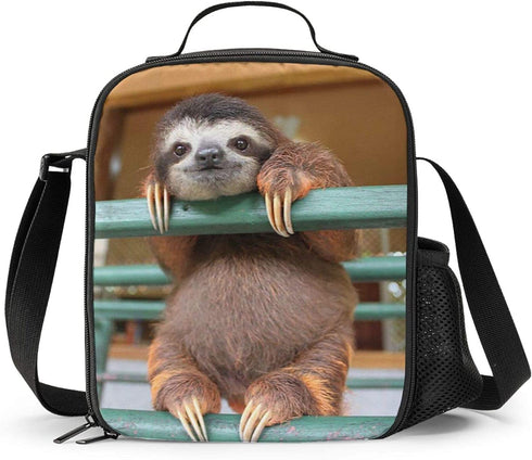 PrelerDIY Sloth Lunch Box - Insulated Lunch Box for Kids Funny 3D Design with Side Pocket & Shoulder Strap Lunch Bag, Perfect for School/Camping/Hiking/Picnic/Beach/Travel