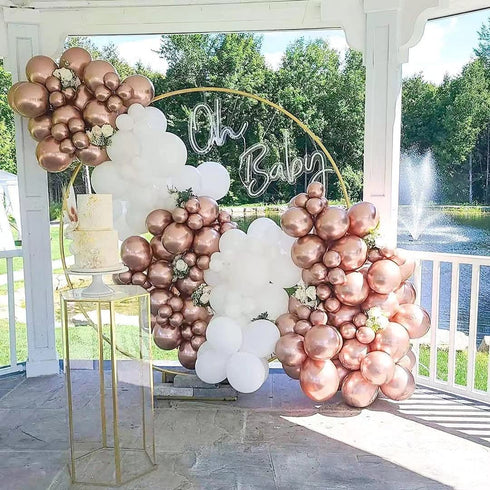 Rose Gold Confetti Latex Party Balloons, 60Pcs 12Inch White Rose Gold Balloons For Wedding Birthday Bachelorette Bridal Shower Engagement Baby Shower Princess Party Decorations with 33FT Ribbon