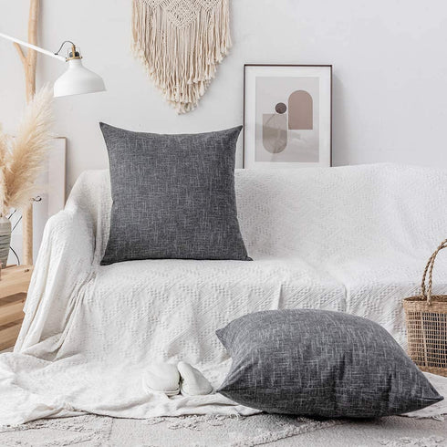 Kevin Textile Pillow Covers Decorative Throw Pillow Covers Linen Square Cushion Case 26" x 26"/66cm x 66cm Dark Grey Farmhouse Pillowcase, 2 Pack