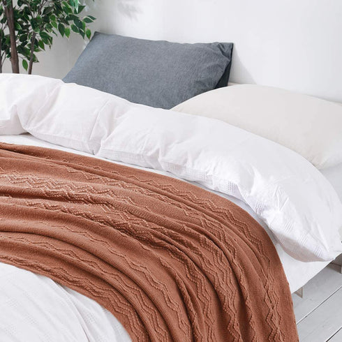 MIULEE Throw Blanket for Couch Textured Knitted Blanket with Tassels Cozy Woven Boho Bed Blanket for Sofa Bed Chair Wave Pattern 50"x60", Orange Yellow