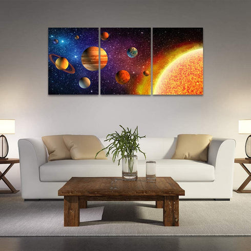 Outer Space Canvas Wall Art Planet Posters & Prints Artwork Abstract Universe Paintings Wall Decorations for Kids Room Stretched Canvas Picture for Living Room Bedroom Home Office Decor