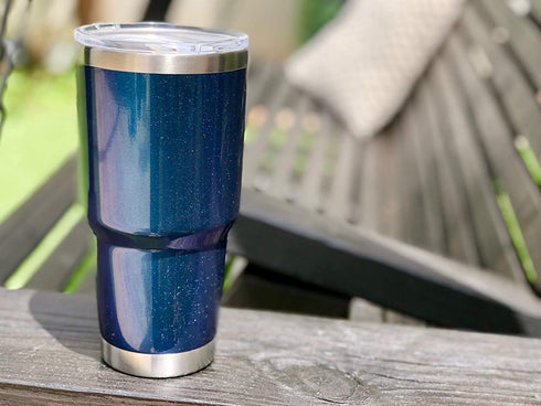 CHILLOUT LIFE 30 oz Stainless Steel Tumbler with Lid - Double Wall Vacuum Insulated Large Travel Coffee Mug with Splash Proof Lid and Straw for Hot & Cold Drinks - Blue Sparkle Tumbler