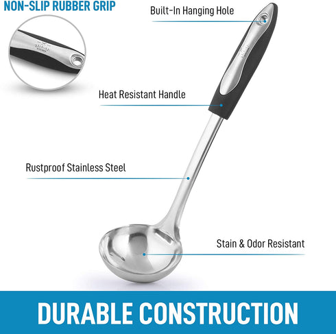 Zulay (12 inch) Stainless Steel Soup Ladle - Durable Rust Proof Soup Ladle With Ergonomic Handle - Soup Serving Spoon Ladles For Cooking, Gravy, Sauces, and More