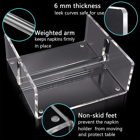 BOKUGE Napkin holder, Clear Acrylic Napkin Holder for Kitchen, Bathroom or Dining Tables, Cocktail Napkin Holder with Hold Down bar, Modern Decor Guest Towel Holder, Square 7"x7"