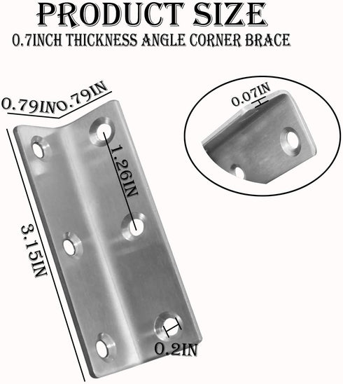 20Pcs Stainless Steel Corner Braces Heavy Duty Inside Corner Brackets, 3.14" Right Angle Support Shelf Bracket, Silver Tone Joint Fastener L Shape Bracket for Wood Furniture Cabinet Shelf