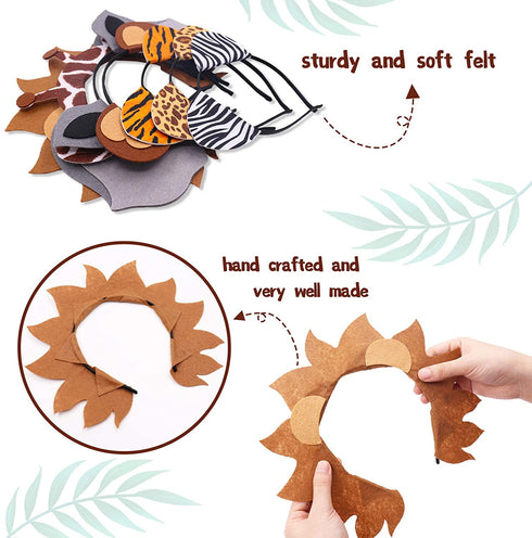 Jungle Safari Zoo Animals Headbands Birthday Party Favor Monkey Rhinoceros Elephant Lion Giraffe Tiger Zebra Leopard Hair Hoop for Kids Adults