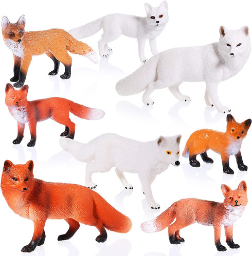 8 Pieces Fox Animal Toy Figures Set Realistic Arctic Fox Red Foxes Animal Figures Jungle Animal Fox Playset Cake Topper Party Favors Educational Toy Christmas Birthday Supplies