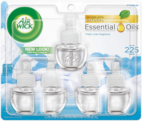 Air Wick Plug in Scented Oil 5 Refills, Fresh Linen, (5x0.67oz), Same Familiar Smell of Fresh Laundry, New Look, Packaging May Vary, Essential Oils, Air Freshener (Pack of 2)