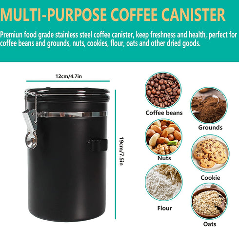 Feidet coffee canister , Airtight stainless steel coffee container with date tracker and scoop, 22 Oz coffee storage container for Grounds, Tea, Flour, Cereal, Sugar.