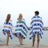 cabanana Plush Oversized Beach Towel - Cotton Fluffy 35 x 70 Inch Quarry Blue Jacquard Turtle Striped Pool Towel, Large Summer Swim Cabana Towel