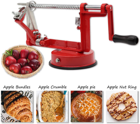 Apple Peeler, Slicer Corer Potato Peelers 3 In 1, Stainless Steel Heavy Duty Suction Cup Base And 5 Extra Blades Included As Well As Cleaning Tool (red)