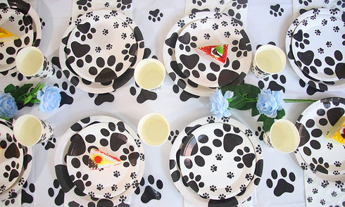 Dog Paw Prints Party Supplies, Dog Paw Prints Theme Tableware Set Including Paper Plates Cups Napkins for Birthday Baby Shower Party -Serves 16