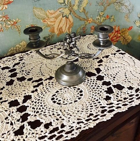 USTIDE 100% Cotton Crochet Lace Rectangular Table Runner Bedside Table Cover Ecru Dresser Scarf Doilies,2pcs 11 Inch X23 Inch