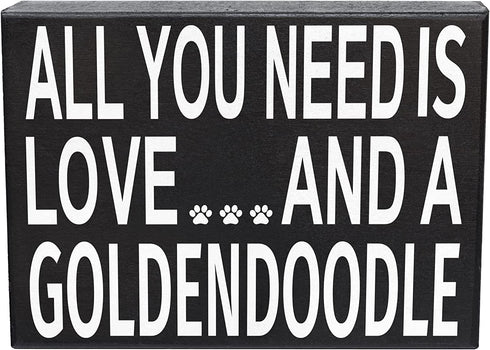 JennyGems All You Need Is Love and a Goldendoodle Sign, Goldendoodle Gift, Goldendoodle Decor, Goldendoodle Mom, Box Sign and Wall Hanging, American Made 8x6 Inches