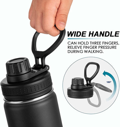 Koodee Kids Water Bottle 16 oz Stainless Steel Triple Wall Vacuum Insulated Wide Mouth Bottle Kids with Leakproof Spout Lid (Black)