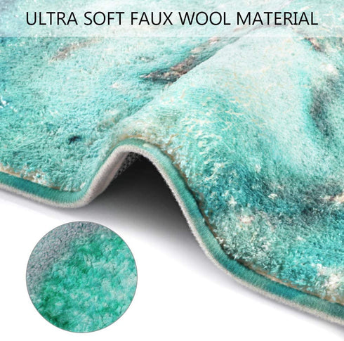 Uphome Bath Rug Runner Luxury Turquoise Marble Velvet Bath Mat 18x47 inch Non-Slip Long Bathroom Rugs Machine-Washable Soft Microfiber Floor Rugs for Bathtub Shower