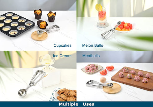 Solula-Stainless-Large-Muffin-Scoop, Large Cupcake Muffin Batter Dispenser, Large Ice Cream Cupcake Muffin Batter Scoop, Food-grade 18/8 Stainless Steel, Size 10