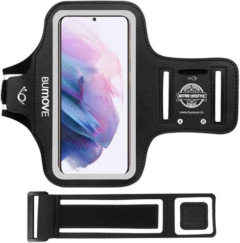 Galaxy S22+, S21 FE, S20 FE Armband, BUMOVE Gym Running Workouts Sports Cell Phone Arm Band for Samsung Galaxy S20 Plus/S21 Plus/S22 Plus, S20 FE/S21 FE 5G with Key Holder (Black)