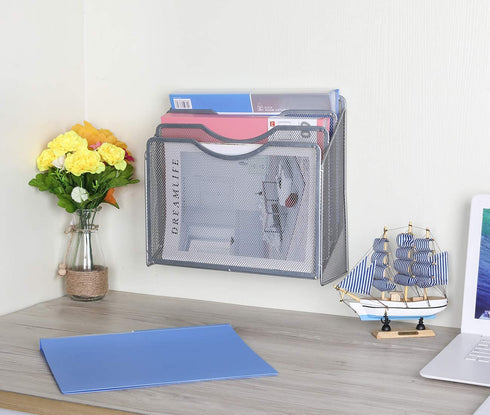 EasyPAG Mesh Desktop/Wall Mounted File Holder Organizer Literature Rack Silver