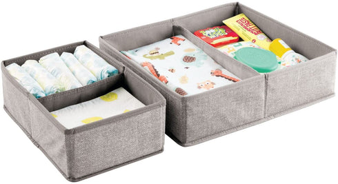 mDesign Soft Fabric Dresser Drawer and Closet Storage Organizer Set for Child/Kids Room, Nursery, Playroom, Bedroom - Rectangular Organizer Bins with Textured Print - Set of 4 - Linen/Tan