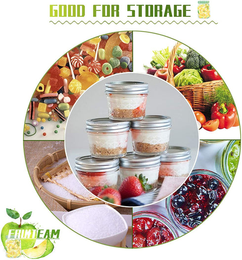 FRUITEAM 4 oz 12 PACK Mini Mason Jars with Lids and Bands, Quilted Crystal Jars Ideal for Food Storage, Jam, Body Butters, Jelly, Wedding Favors, Baby Foods