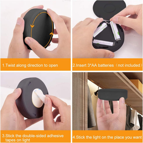 HOLKPOILOT Puck Lights with Remote , LED Color Changing Lights, Under Counter Light Battery Operated, Under Cabinet Lighting, Dimmable Closet Light, Stick On Puck Lights?4PACK?