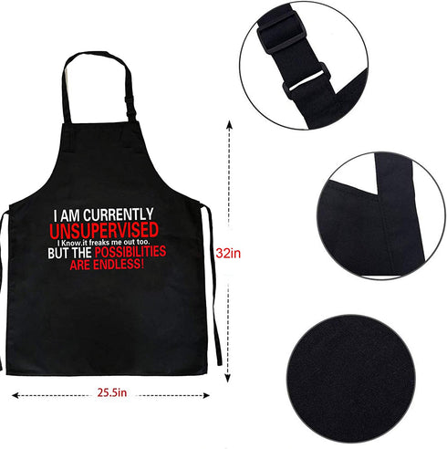 Zanyuan Technology Currently Unsupervised Novelty Graphic Sarcaic Mens Very Funny Kitchen Apron Chef Hat, Unisex - Black (Currently Unsupervised)