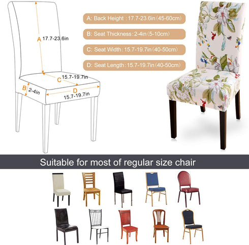 SearchI Dining Room Chair Covers Slipcovers Set of 4, Spandex Super Fit Stretch Removable Washable Kitchen Parsons Chair Covers Protector for Dining Room,Hotel,Ceremony,Beige+Flowers