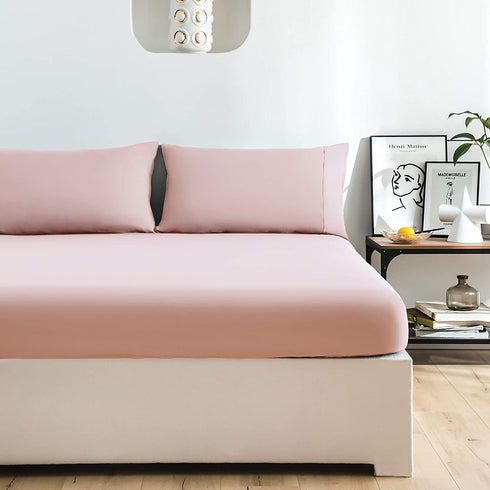 Mohap Bed Sheet Set 4 Piece Bedding Sheets & Pillowcases Set Double Brushed Microfiber Soft Bedding Fade Resistant Easy Care Full Pink