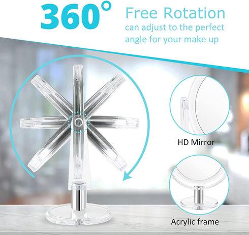 Magnifying Makeup Mirror Double Sided - Fabuday 7 Inch Tabletop Mirror with 1X & 10X Magnification, Magnified Desk Mirror for Makeup, Cosmetic Vanity Mirror with Stand and 360° Rotation, Acrylic