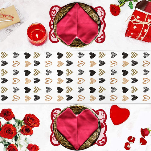 ALAGO Valentine Table Runner Love Heart Shapes Hand Draw Table Linens Cotton Non-Slip Runners for Home Kitchen Party Wedding Decorations 14" x 72", Valentine's Day Love Heart Table Runner