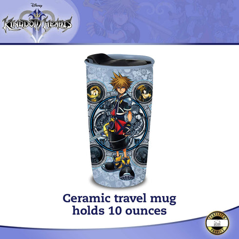 Silver Buffalo Kingdom Hearts Hero Portraits Ceramic Travel Mug with Lid,10-Ounces