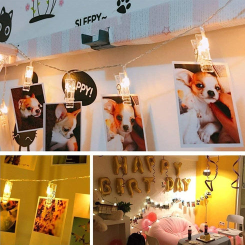 Dimmable 50 Led Photo Clip String Lights with Remote,17.38ft Fairy Lights with Clips for Pictures, 8 Modes Warm White Home/Party/Christmas Decorative Light for Hanging Photo Display Stands