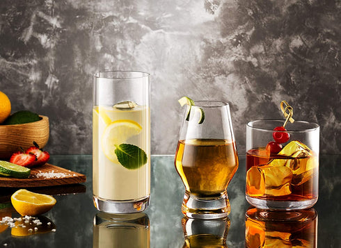 JoyJolt Stella Crystal Highball Glasses Barware Collins Tumbler for Water, Juice, Beer, and Cocktail (Set of 4)-14.2-Ounces